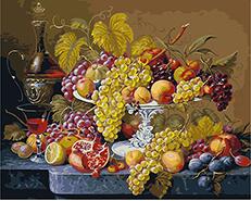 数字油画手绘diy填色油彩画静物画客厅装饰画 GX3972葡萄石榴酒壶图片