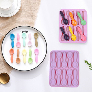 小勺子巧克力硅胶烘焙模具糖果磨牙棒蛋糕装饰冰块食品级耐高温