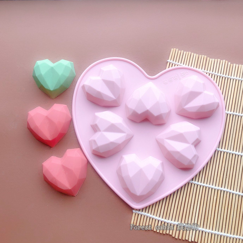 钻石爱心硅胶烘焙模具心形立体蛋糕巧克力法式慕斯甜点果冻布丁磨
