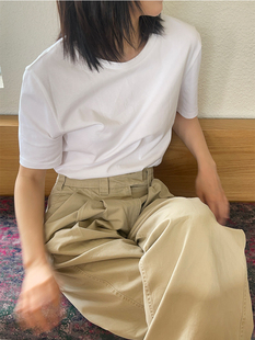 高腰休闲显瘦宽松阔腿裤 HGE睡格好觉 裤 街头复古卡其色工装 美式