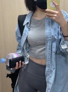 HGE睡格好觉 美式复古浅蓝色牛仔衬衫外套女 春秋款宽松休闲衬衣