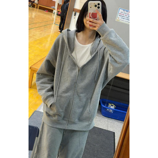 HGE睡格好觉 百搭之王 抽绳连帽灰色加绒卫衣开衫外套