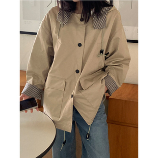 风衣外套女 休闲宽松工装 HGE睡格好觉 豆绿色韩系连帽中长款