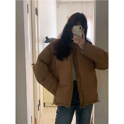 HGE睡格好觉 两面穿棕色蓝色立领羽绒棉服 保暖韩版ins风面包服