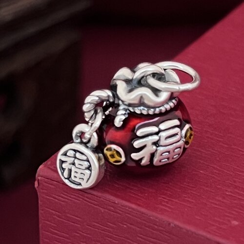 999足银挂坠福袋流苏珐琅彩胶