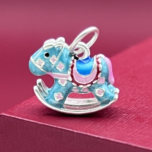 999足银配件挂坠生肖马摇摇马珐琅彩胶纯银挂件3D硬银古法做旧DIY