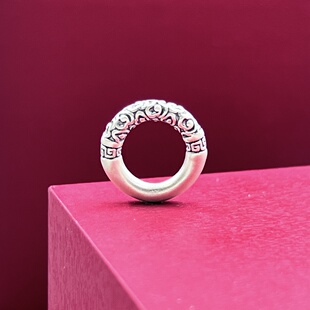 3D硬银纯银配件祥云圈平安扣足银999男女散珠文玩复古做旧编绳手