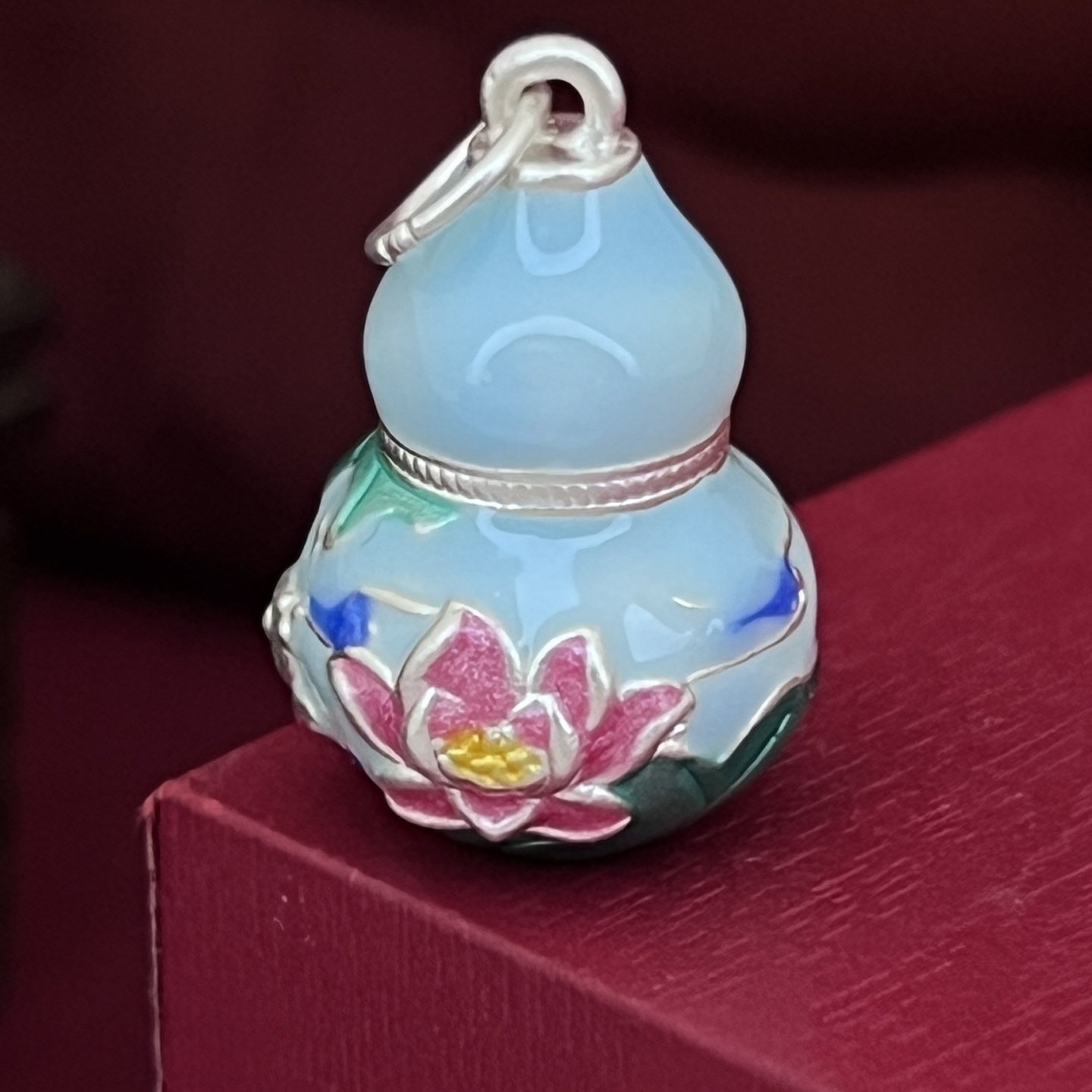 足银999挂坠3D莲花葫芦珐琅彩胶挂坠古法配件吊坠银饰挂件DIY隔珠