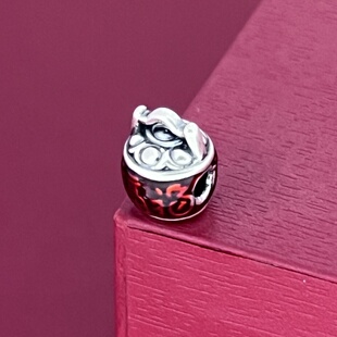 999足银小配件福气篮子转运珠珐琅彩胶纯银小配件DIY编绳手链复古