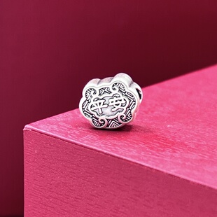 3D纯银配件祥云平安喜乐转运珠足银999复古隔珠散珠做旧DIY银饰配