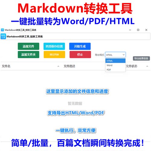md批量一键转换PDF/图片/HTML