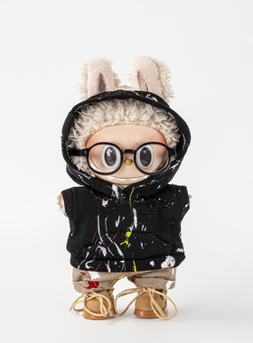 RMAX一二三代labubu娃衣适用17cm拉布布前方高能坐坐派对泼墨卫衣