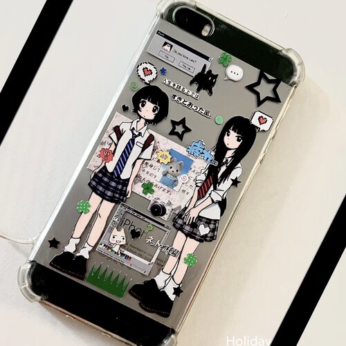 背包女孩姐妹元素适用15苹果14ProMax手机壳iPhone12全包14可爱13Pro软16Promax防摔11保护套16女X软8P四角6s