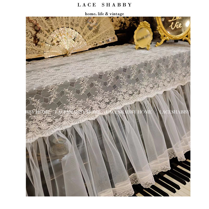 이사벨의 새로운 프랑스 수입 LEAVERS 레이스 자수 러플 화이트 피아노 커버 피아노 커버