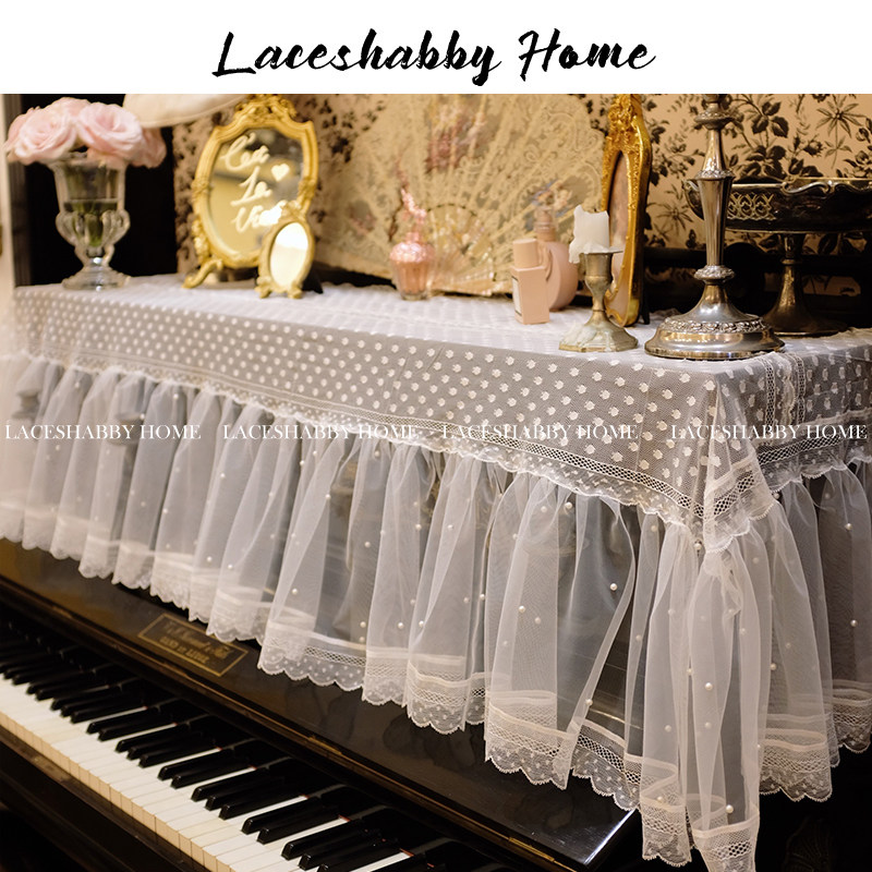 LACESHABBY 새로운 프랑스 수입 LEAVERS 레이스 폴카 도트 자수 프릴 피아노 커버 타월 피아노 커버