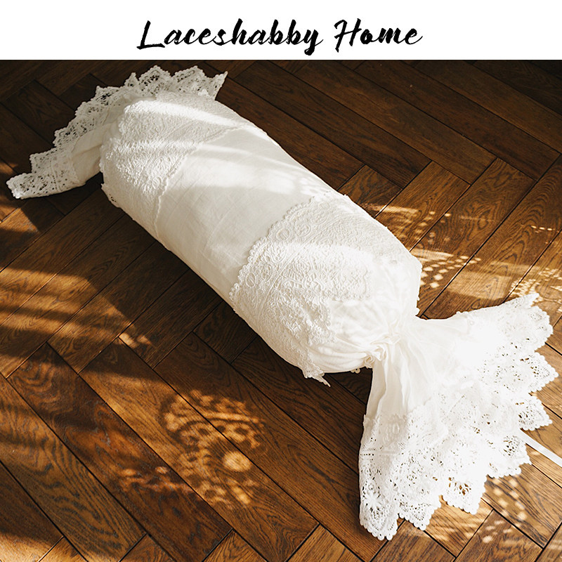 LACESHABBY新款复古法国亚麻立体镂空刺绣蕾丝白色靠枕腰靠糖果枕