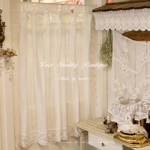 法式中古风白色蕾丝免打孔门帘