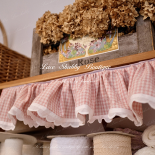 太可爱了 粉色小格子棉麻荷叶边自粘帘头遮挡帘 LACESHABBY新款