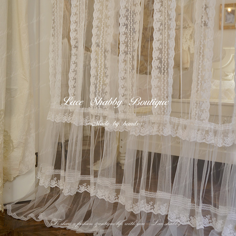 新款LACESHABBY治愈系法式家居复古浪漫白色绣花蕾丝窗纱窗帘纱帘