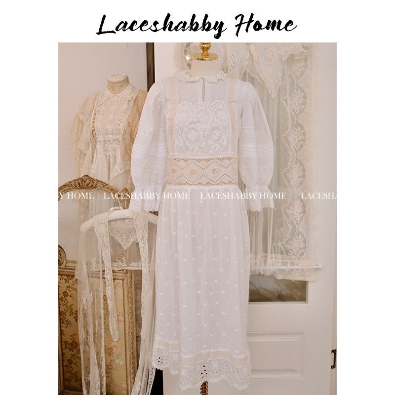 LACESHABBY新款纯棉镂空绣花围裙