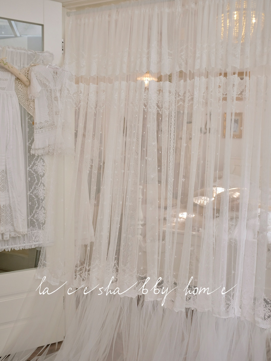LACESHABBY新款法式复古风格洛可可白色碎花蕾丝浪漫窗纱窗帘纱帘