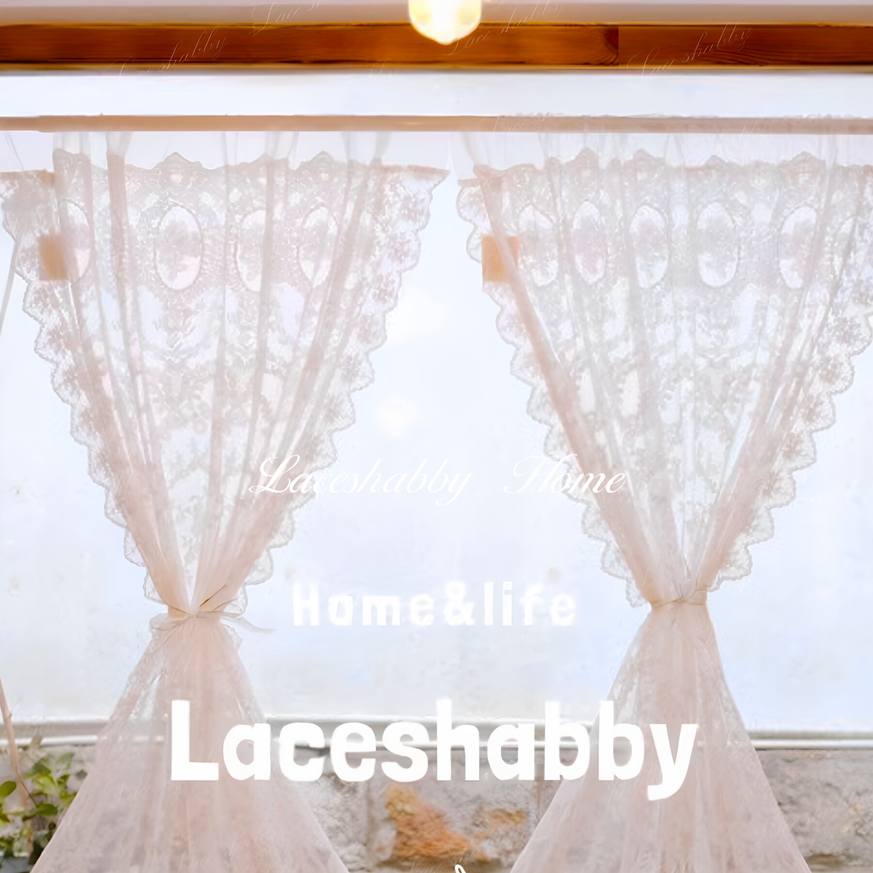 定制复古法式轻奢蕾丝刺绣lace shabby原创窗纱窗帘穿杆窗幔门帘