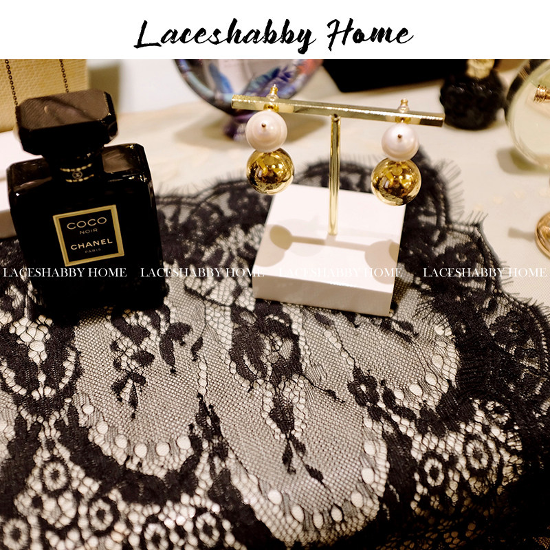 LACESHABBY 새로운 프랑스어 라이트 럭셔리 복고풍 속눈썹 레이스 블랙 드레싱 테이블 커버 식탁보 쥬얼리 배경