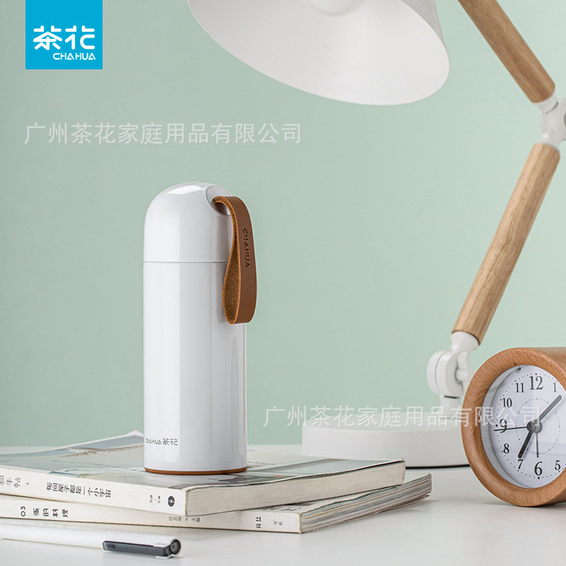 茶花保温杯不锈钢带杯盖可喝水男