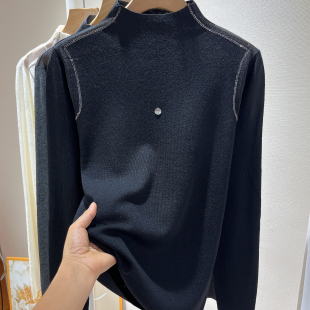 薄款 细羊毛针织衫 立领重工镶钻修身 女时尚 内搭毛衣 半高领打底衫
