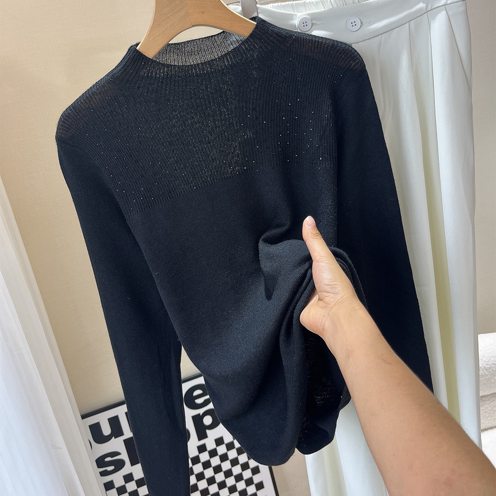半高领长袖针织衫混纺羊绒套头打底衫洋气烫钻内搭特色女上衣纯色,女装/女士精品,羊绒衫,淘宝优惠券,粉丝福利购,淘宝优惠卷