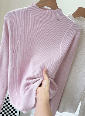 2025秋冬新品半高领针织衫长袖女上衣套头打底衫保暖修身毛衣显瘦