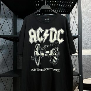 ACDC摇滚乐队周边朋克嘻哈复古高街潮牌印花纯棉短袖T恤男女同款