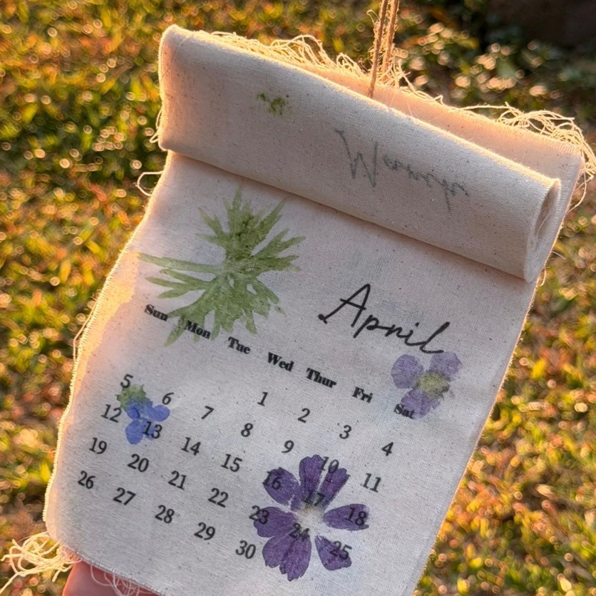 植物拓染2027diy布艺日历挂画手工棉布年历花草拓印装饰英文挂历图片