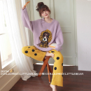 小熊睡衣女秋冬紫色半边绒加绒加厚保暖可爱长袖 可外穿 家居服套装