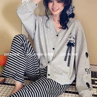美少女开衫 纯棉卡通睡衣女春秋V领可外穿家居服套装 2025新款 长袖