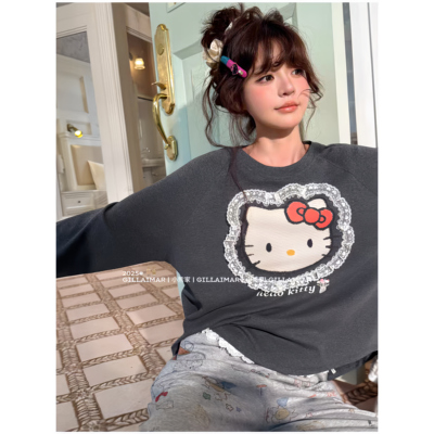 小熊睡衣女秋冬季纯棉可爱卡通KT蕾丝花边韩系家居服套装可外穿