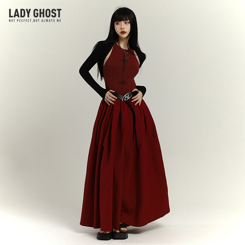 幽灵少女新中式红色连衣