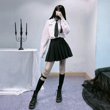 领带衬衫女学生学院风日系酷帅气复古港味白衬衫女设计感小众长袖