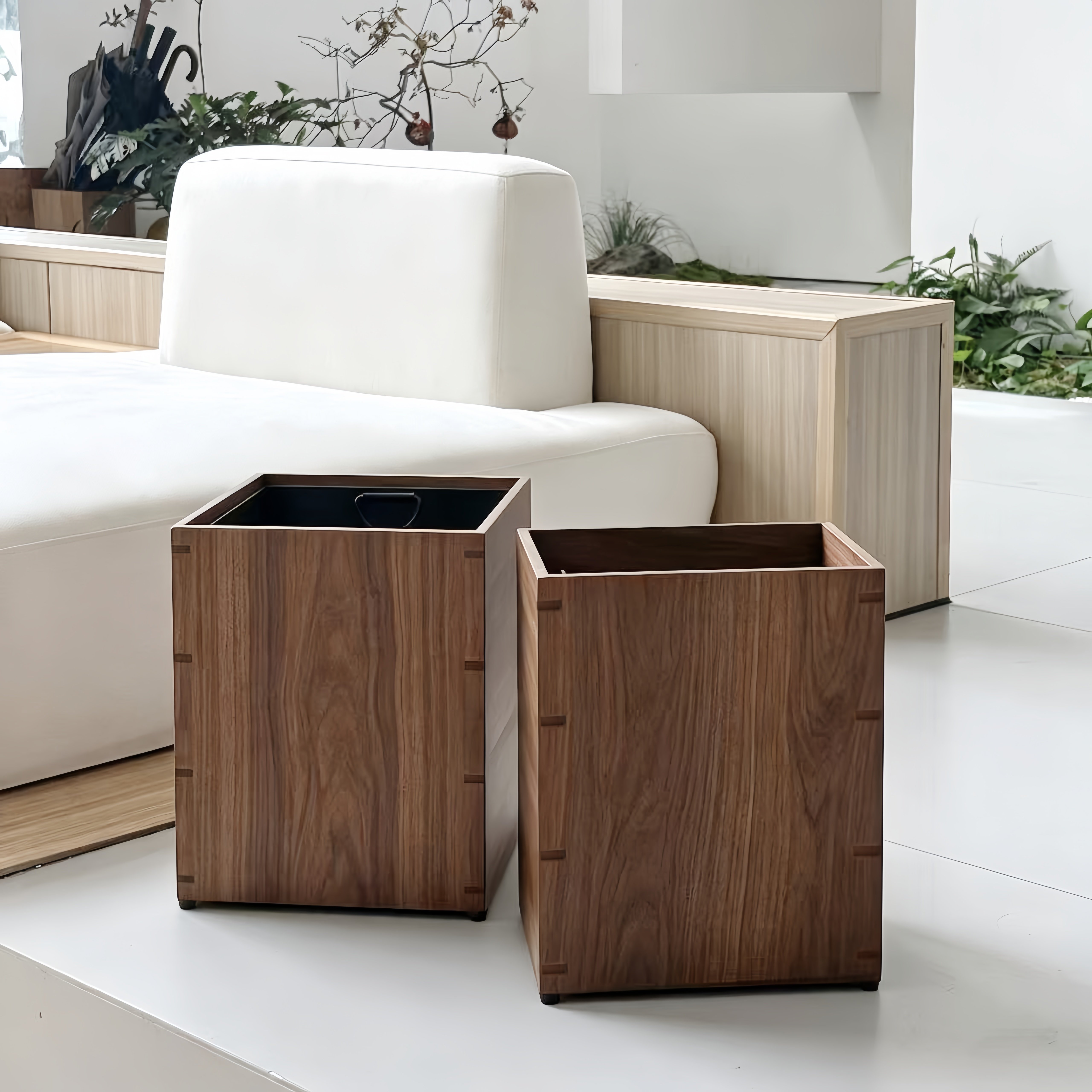 中古风木质垃圾桶家用无盖式简约创意15L内外双桶实木极简木纹