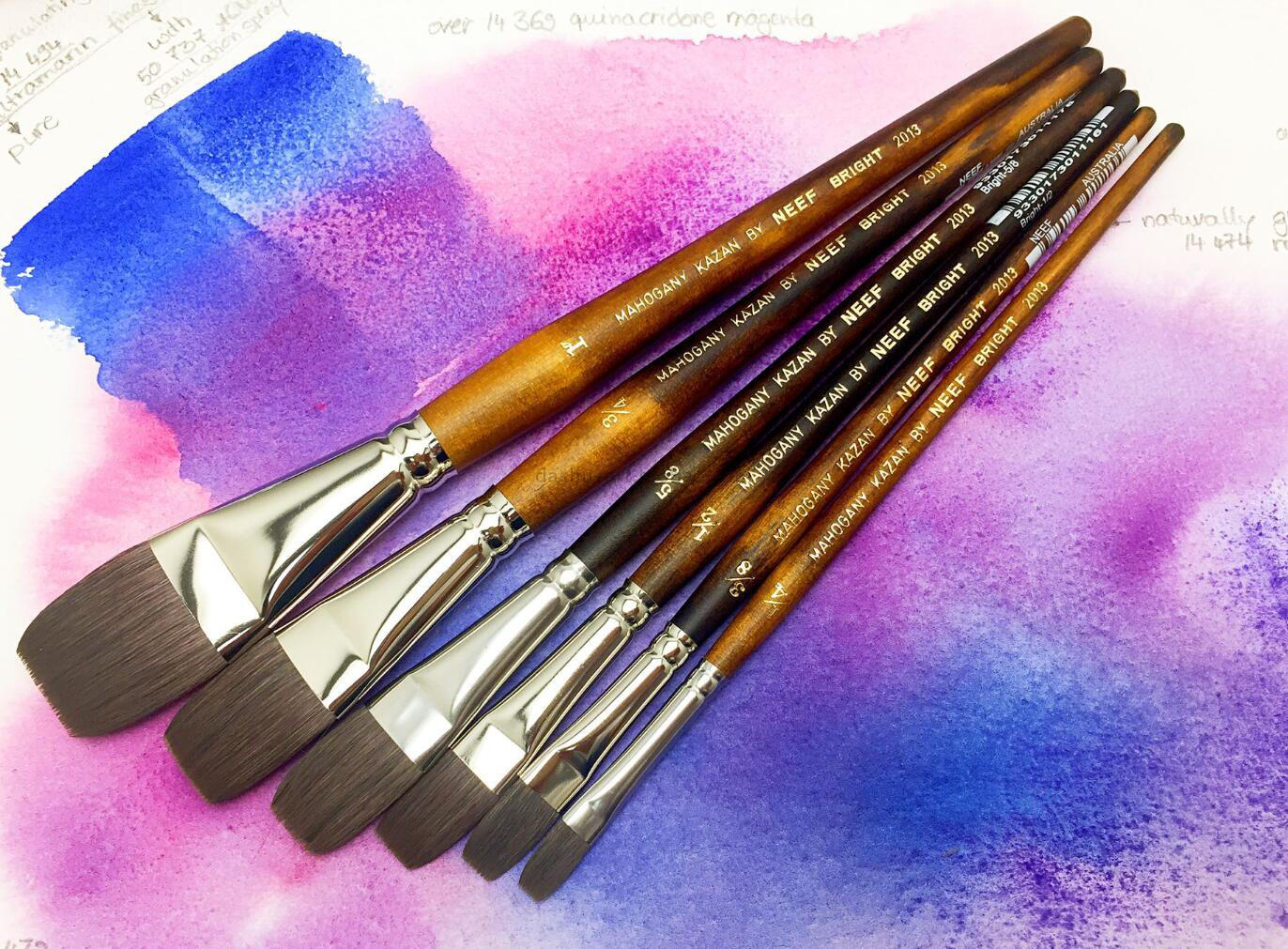 澳洲NEEF 2013 桃花心木杆彷喀山松鼠毛 艺术家水彩画笔平刷画刷
