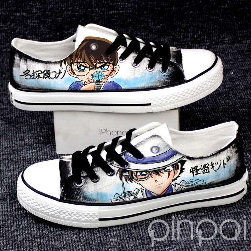 柯南手绘鞋低帮系带基德联名鞋手绘帆布鞋彩绘鞋男女鞋潮韩版周边
