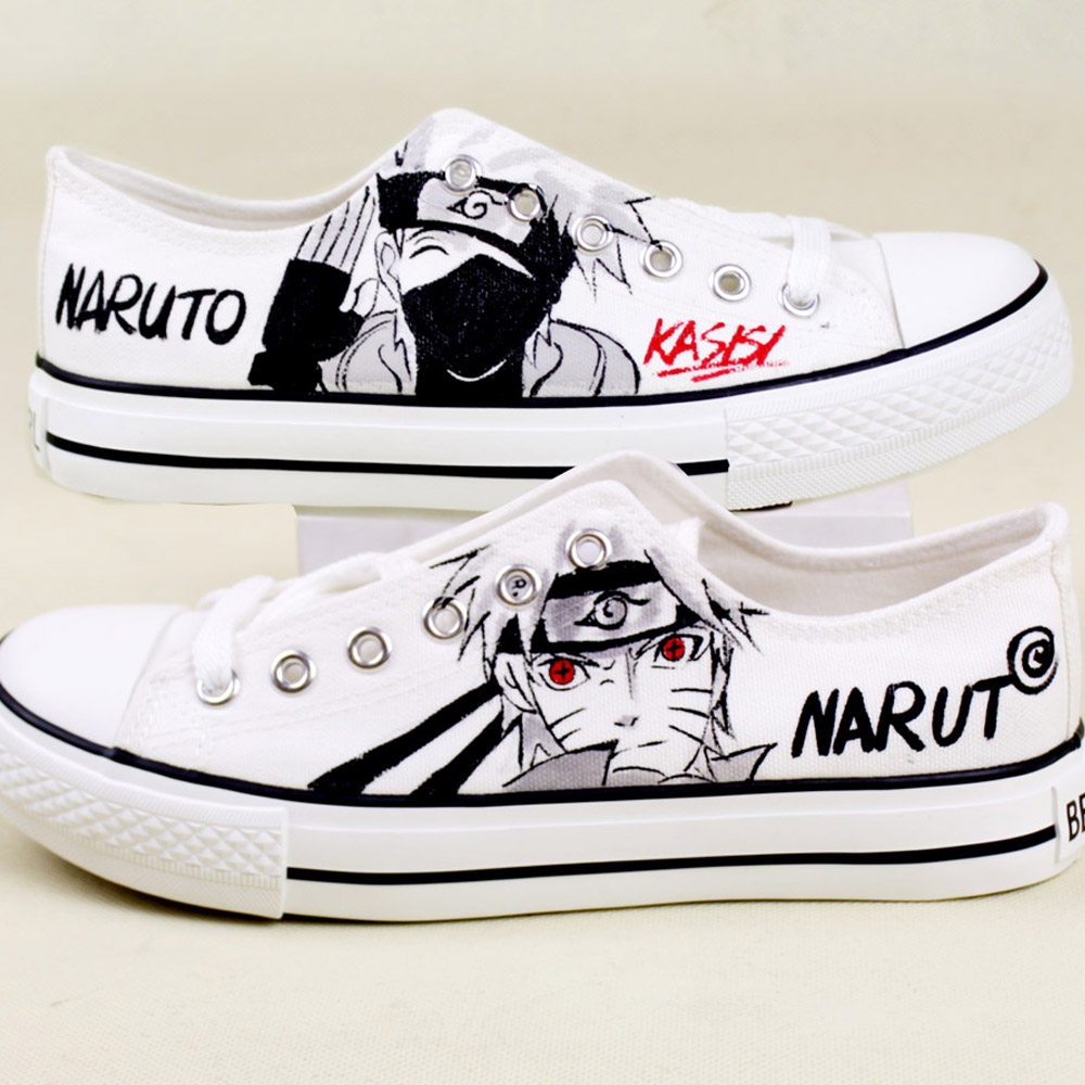 手绘帆布鞋低帮火影涂鸦彩绘女男动漫学生包邮鸣人卡卡西忍者鞋