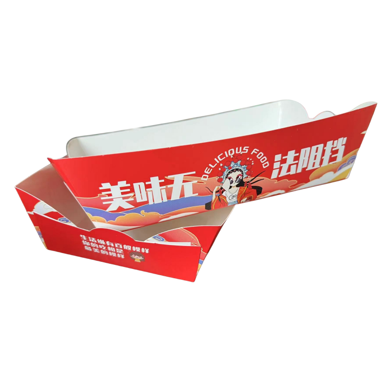 免折船盒一次性小吃炸鸡敞口盒薯条鸡块盒生蚝卤味街边堂食纸盒子