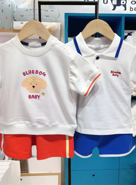 原D蓝狗童装夏款男女短袖T恤短裤两件套装MS432401
