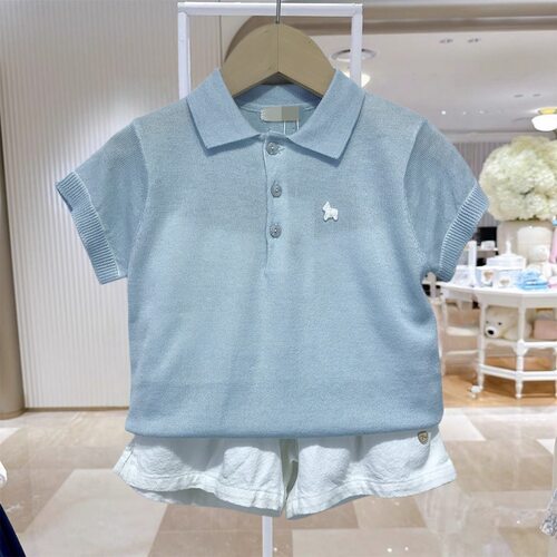 YD韩版童装夏款男女宝宝针织短袖T恤上衣白短裤两件套装TZ6050704