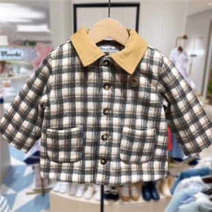 韩版童装秋冬新款儿童翻领格子夹棉棉服洋气棉服外套MS580301