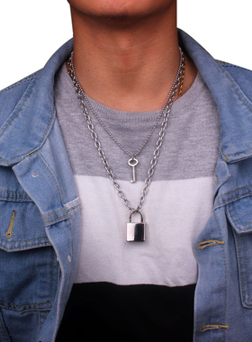 可开锁钛钢土酷项链情侣圆珠链钥匙吊坠礼物精致男女首饰嘻哈项链