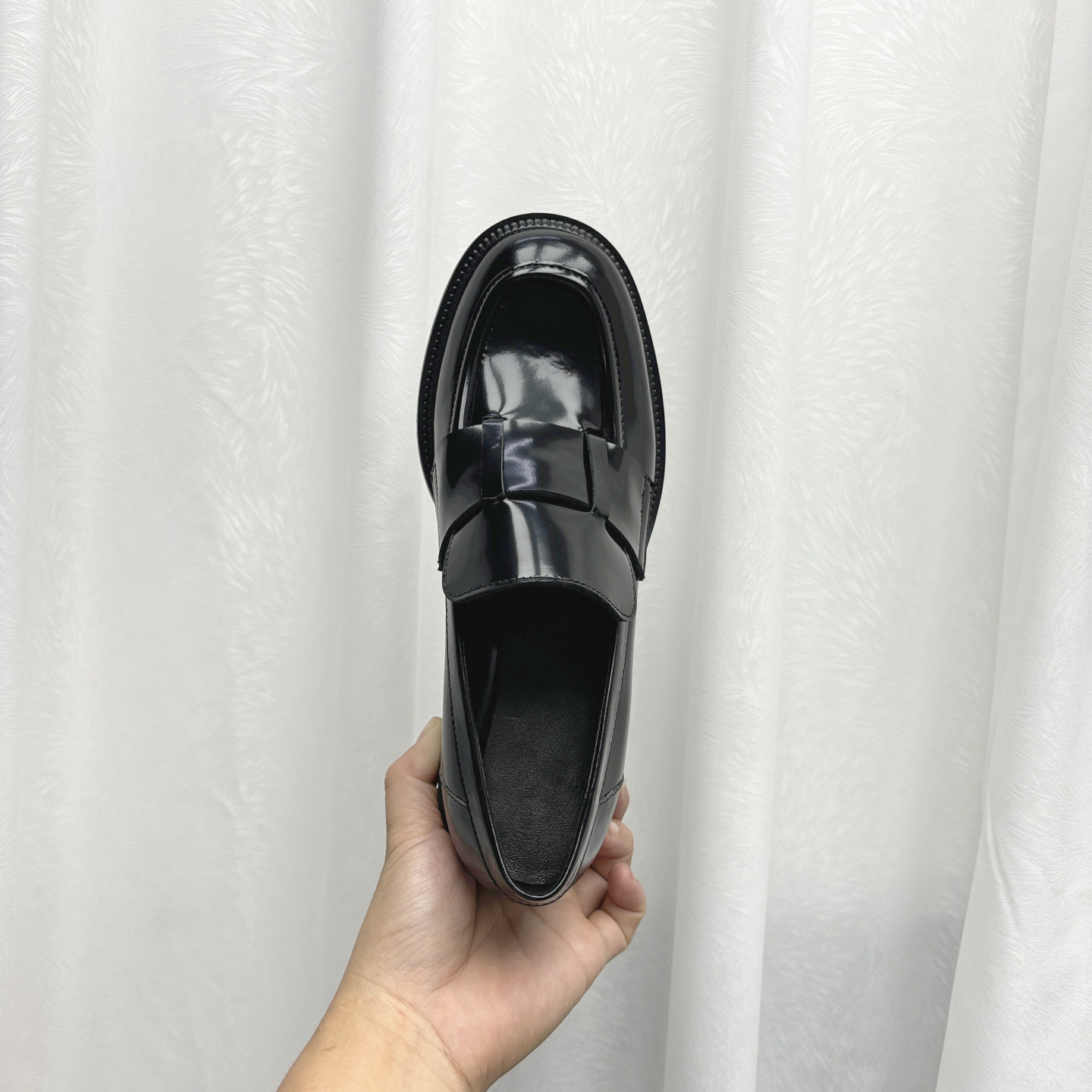 高级外贸黑色抛光牛皮厚底乐福鞋女英伦风小皮鞋舒适增高通勤单鞋