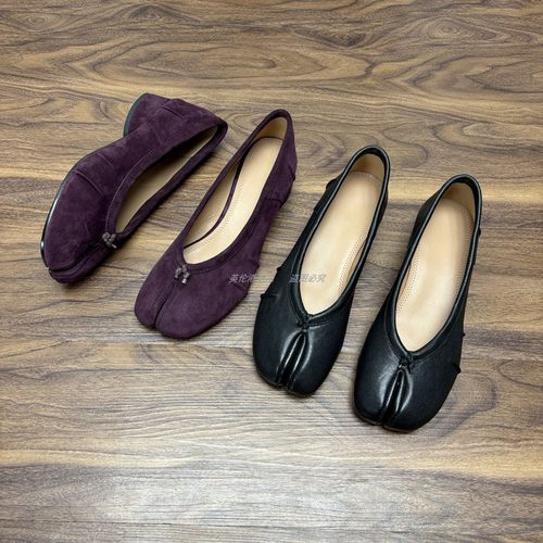 高级外贸皮底粗跟中跟分趾鞋舒适复古百搭真皮浅口单鞋通勤奶奶鞋