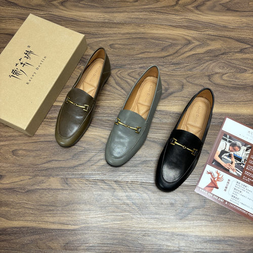 正品德芙琳鹿皮马衔扣乐福鞋女两穿复古软底舒适通勤平底单鞋气质